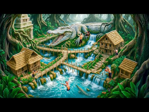 250 Days Building a Massive Crocodile Waterpark with Underground Pool Using Primitive Tools