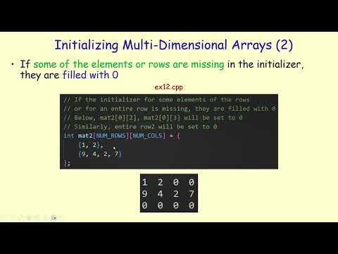 Multi dimensional arrays Declaration, initialization, manipulation