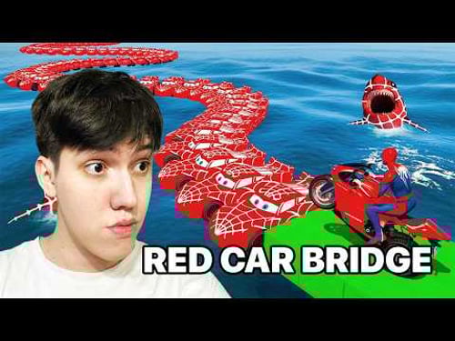 WOW! SPIDEY and Supers try Compete Curved Red Car Bridge! Who can do it?