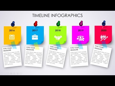 Timeline infographic slide in PowerPoint with Sticky notes and Push pin