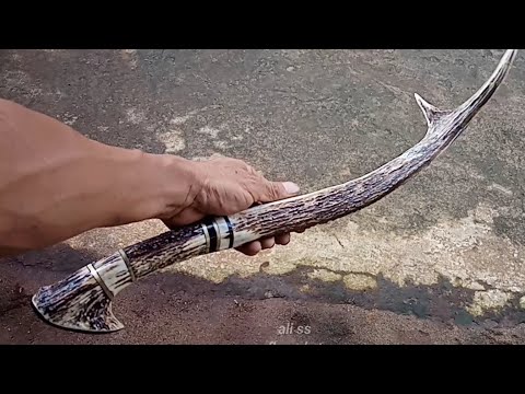 Proses pembuatan golok sembelih,,dengan gagang sarung tanduk rusa bahan bilah kelep kapal