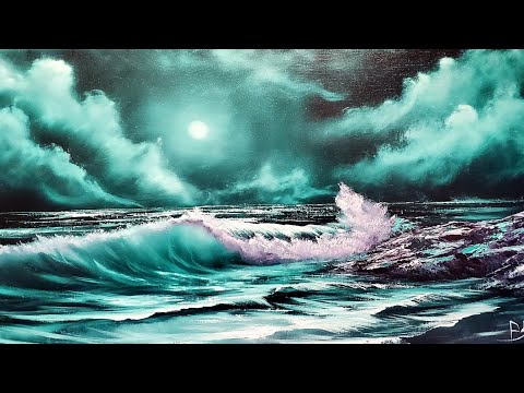 Simple Seascape Painting in Oil - Bob Ross style with CRI "phthalo wave"