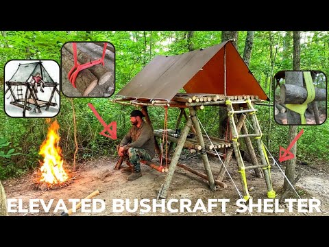 Solo Overnight Building a Bushcraft Raised Shelter and Dining Area and a Rise and Shine Bacon Burger