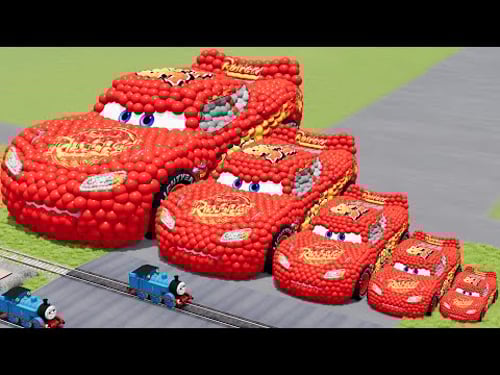 Big & Small Lightning Mcqueen Made Of Balls vs Trains Thomas | BeamNG.Drive