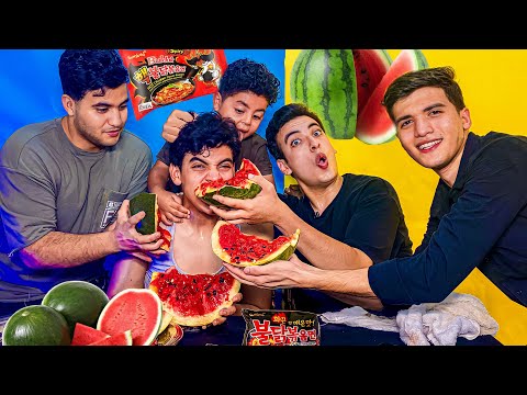 تحدي اكل اكبر كمية بطيخ فى العالم والكسبان ياخد 10.000جنيه والخسران (اندومي كوري🥵😱)