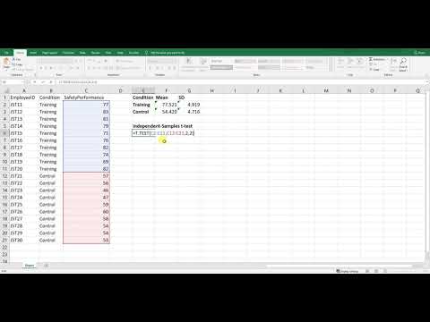 Independent-Samples t-test in Excel