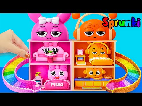 Incredibox Sprunki💖Build SPRUNKI Pinki & Oren HOUSE with Rainbow Slide, 2 Color Room from Cardboard