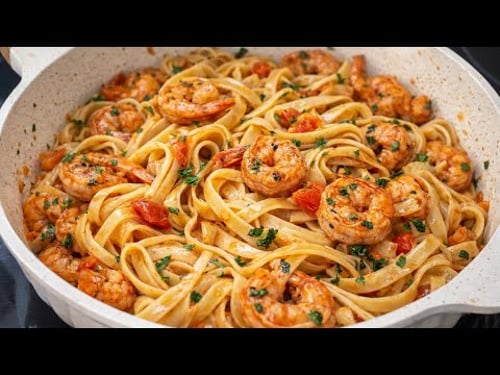 My family won't stop asking for more ! PASTA AND SHRIMP BEST and EASIEST recipe 🦐🍝