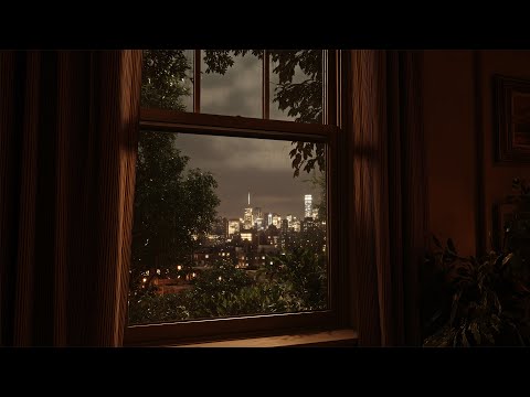 Relaxing Summer Night Rain In New York City🌧️Calm Rain Ambience For Reading, Sleeping, Etc.