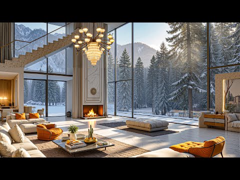 Cozy Jazz In A Luxurious Winter Forest Apartment - Mellow Jazz And A Warm Fireplace On A Snowy Day