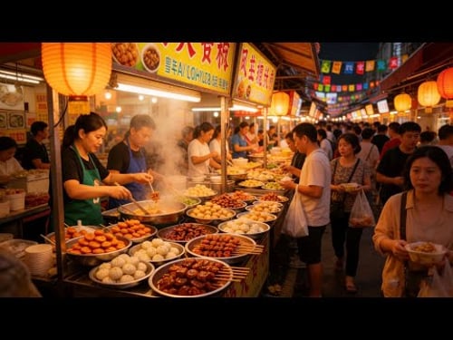 中国河南大学生 放学必吃的街头美食 河南馍夹菜、街头煎饼果子、铁板冷面、恩施酱香饼 美食街 琳琅满目 应接不暇 让人食欲大增