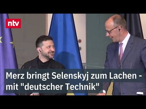 Merz bringt Selenskyj mit "deutscher Technik" zum Lachen - Panne bei Pressekonferenz