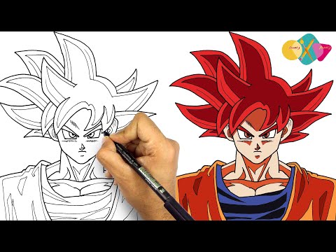 رسم غوكو سوبر سيان جود || كيف ترسم انمي دراغون بول || جوكو الأحمر
