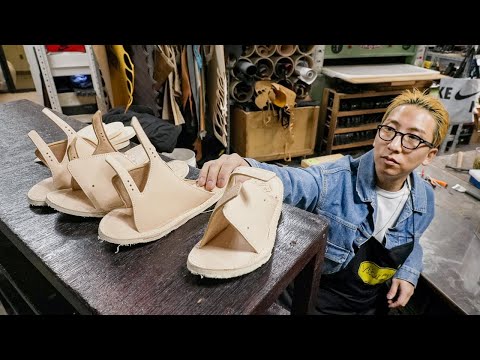 Process of making Handmade Luxury Leather Slippers. Leather Shoes Factory