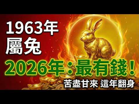 1963年屬兔人,「金箔金命」發威,水兔來財!2026年最有錢的就是你!#1963年屬兔 #屬兔2026運勢 #生肖兔 #屬兔 #財運 #生肖兔2026年運勢 #1963年生肖兔 #2026年屬兔運勢