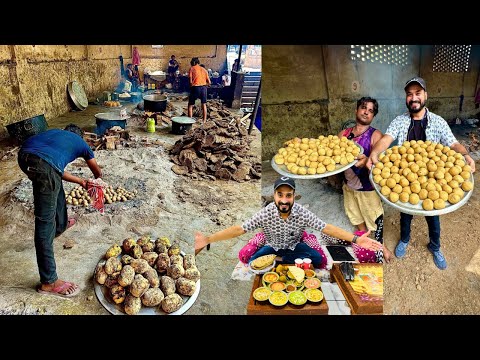 कंडों के जगरे पर बनी RAJASTHAN की सबसे स्वादिष्ट Dalbati Churma making 🔥| Khole ke hanuman ji jaipur