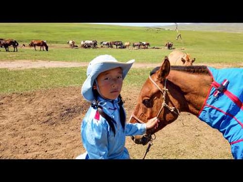 10-Year-Old Girl and 6-Year-Old Cousin Ride Out to Pasture Horses with Fathers #documentary