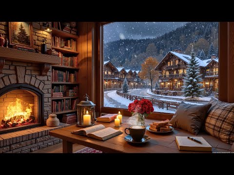 Beautiful Winter Jazz Café ❄️ Soft Piano, Coffee Shop Ambience & Fireplace for Study & Work