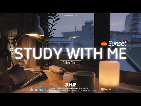 3-HOUR STUDY WITH ME | Calm Piano 🎹 | Pomodoro 50-10 | Sunset