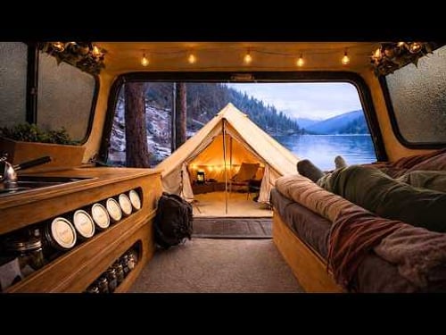 Solo Bell Tent Truck Camping in Snow | Sounds of Camping | Relaxing ASMR