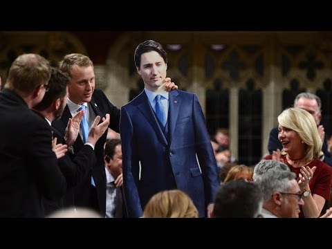 MP Chris Warkentin tries to table a Trudeau cut-out