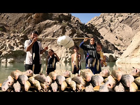 Traditional Hook Fishing of a Nomadic Family in a Mountain River 🎣| Nomadic Life in Iran