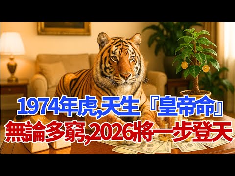 1974年虎:你天生就是『皇帝命』!不管現在多窮,明年2026年之後必將『一步登天』!#1974年屬虎 #屬虎運勢 #生肖虎 #2026年屬虎運勢 #財運 #翻身 #轉運 #命理 #算命 #偏財運