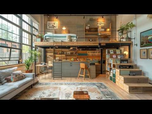 Stylish Urban Loft Home Interiors with High Ceilings, Industrial Elements,Cozy Textures loft houses