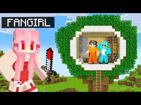I Built a SECRET TREEHOUSE to Hide From Crazy Fan Girl in Minecraft