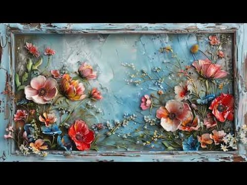 Antique-framed realistic flower painting | TV art wallpaper, background, screensaver | HD | 3 hours