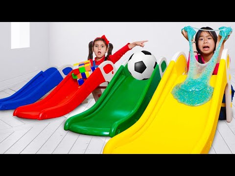 Jannie Ellie and Eric Playground Slide Race Challenge