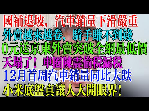 汽车销量下滑严重,12月汽车销量暴跌50%,0元送,外卖员卷到天上单价低至0元,骑手赚不到钱,车圈出现严重的偷税漏税,骗钱诈骗成这片土地的特产, #民生 #中国经济 #失业