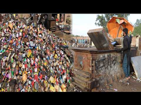 Huge Scale: Process of Rotor Recycling and Mass Production Manufacturing Iron rods in Factory.