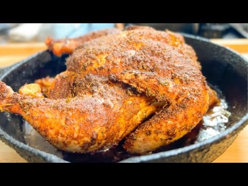 Perfectly Roasted Cast Iron Whole Chicken | Crispy Skin & Juicy Meat