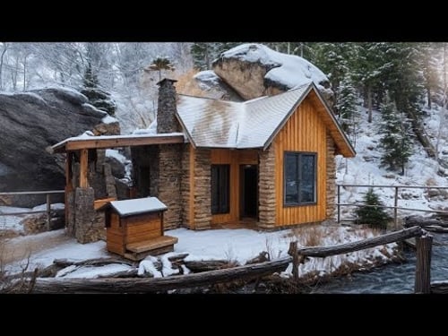100 Days Man Wants to Live in the Forest, Builds wooden cabin small.