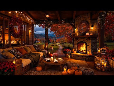 Cozy Fall Cottage Vibes 🍂 Smooth Piano Jazz & Warm Crackling Fireplace Ambience for Reading