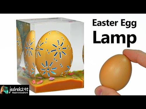 Engraved Easter EGG in epoxy resin. Night Lamp / Resin Art