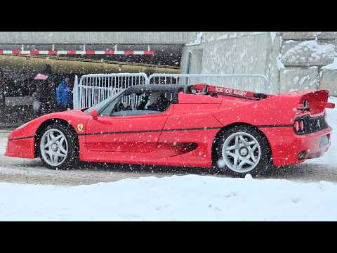 THE ICE ST.MORITZ 2026 Arrivals in HEAVY SNOWFALL Ferrari F50, BUGATTI BOLIDE,XJ220 etc.
