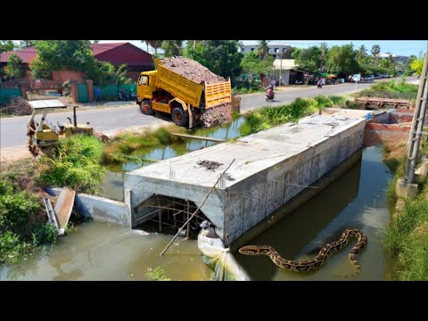 Wonderful Activity Construction Bury Box Culvert by Mini Dozer Push With 5-T Dump Truck Overloading