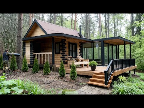 Man Builds a Cozy Wooden Cabin Off Grid in the Forest | Part 2