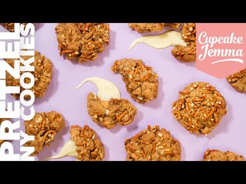 Pretzel & Caramelized White Chocolate New York Cookies Recipe | Cupcake Jemma