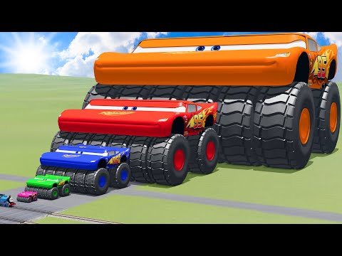 Big & Small Wide Lightning Mcqueen Monster Truck Red vs Blue vs Yellow vs Purple | BeamNG.Drive