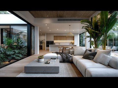 Breathtaking Living Room Design Featuring Indoor Courtyard Garden in Modern Luxury Homes
