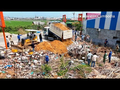 Full Video Project Bury Trash By 10 Wheel - 5Ton Truck Unloading Soil & MITSUBISHI Dozer Pushing