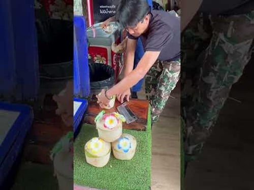 Fresh coconut cutting skill! #cocacola #asiancuisine #cooking #recipe #asiandishes #food #thailand
