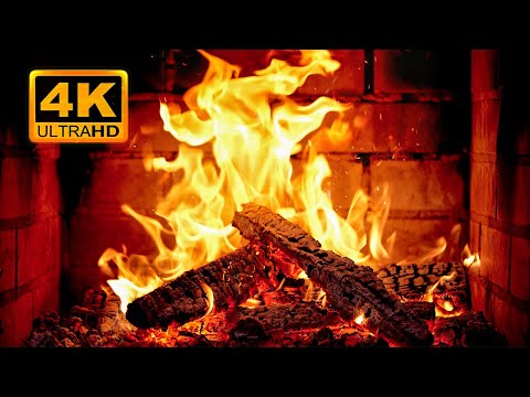 🔥 FIREPLACE Ultra HD 4K. Crackling Fireplace with Golden Flames & Burning Logs Sounds