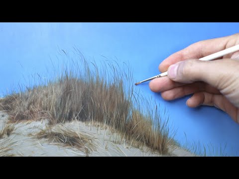 landscape painting - how to paint grass on a sandy dune
