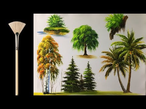How to paint trees with fan brush - Acrylic lesson
