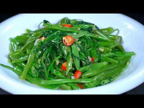 为什么你炒的空心菜发黄又发黑?教你酒店大厨的做法,翠绿又清爽,每次做两碗米饭不够吃#like #美食教程 #delicious