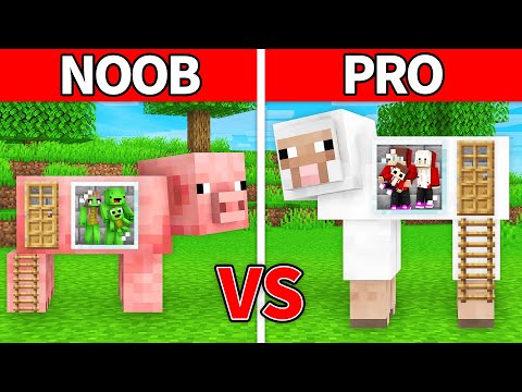 Mikey Family and JJ Family - NOOB vs PRO : Animal House Build Challenge in Minecraft (Maizen)